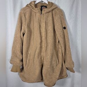 1 Madison Expedition Teddy Jacket Brown Sherpa Hooded Full Zip Coat Women's XL